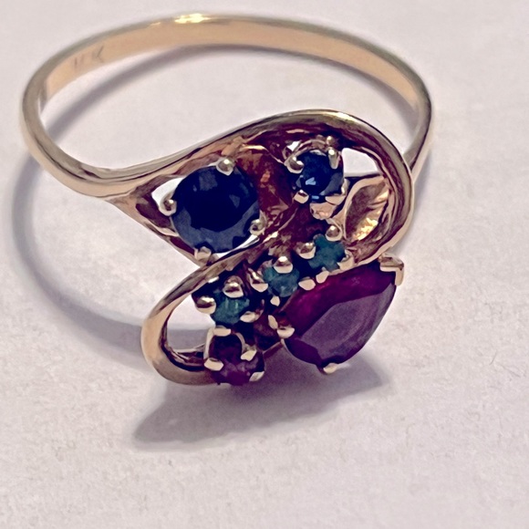 Custom made 14kt ring with real rubies, sapphires, and...